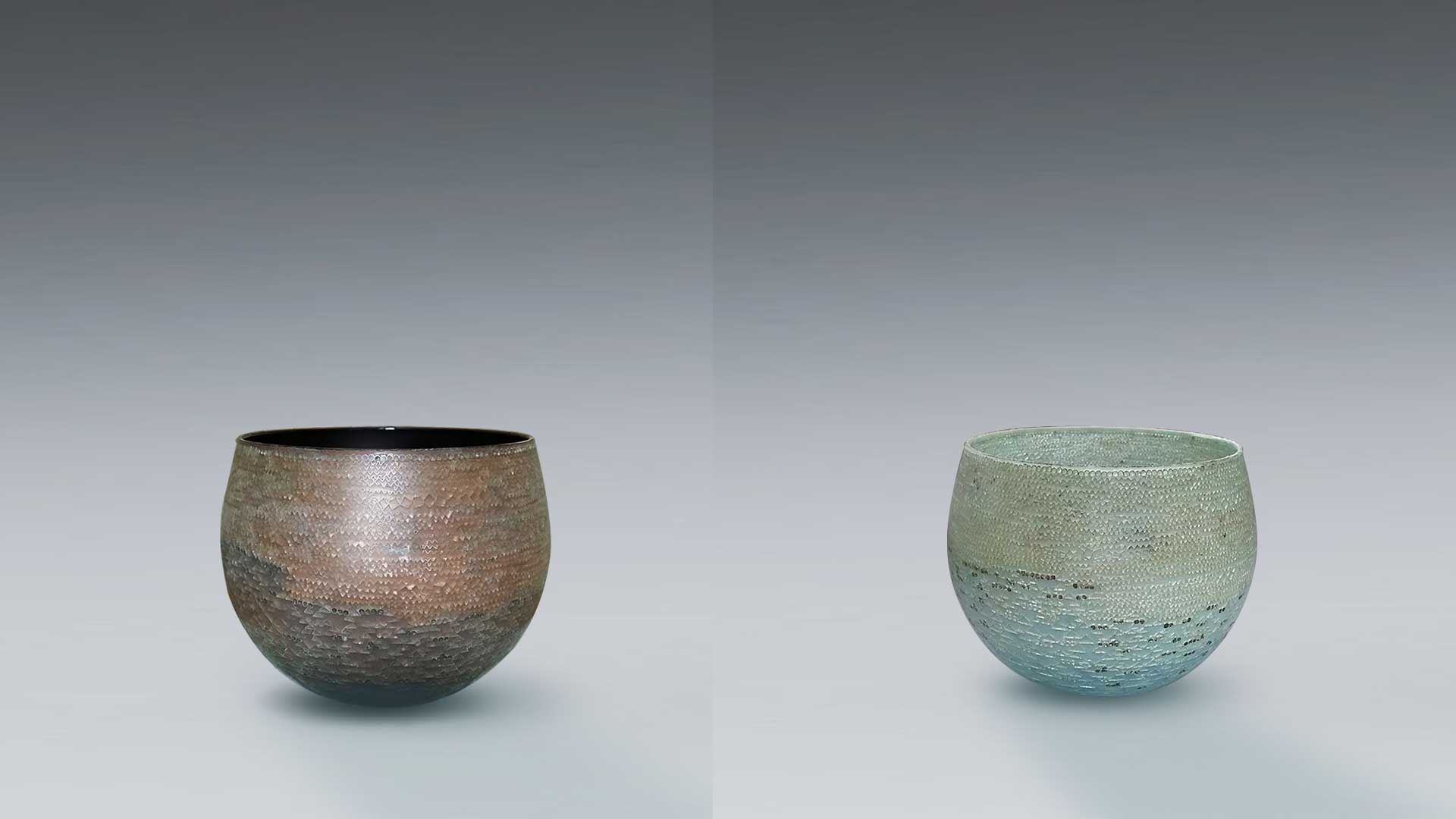 銅胎溶解前的樣式(左) 銅胎溶解後的樣式（右）©Michiko Matsumoto