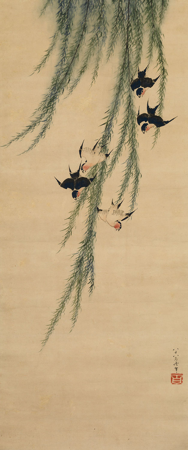 葛飾北斎「柳に燕図」すみだ北斎美術館蔵(前期)